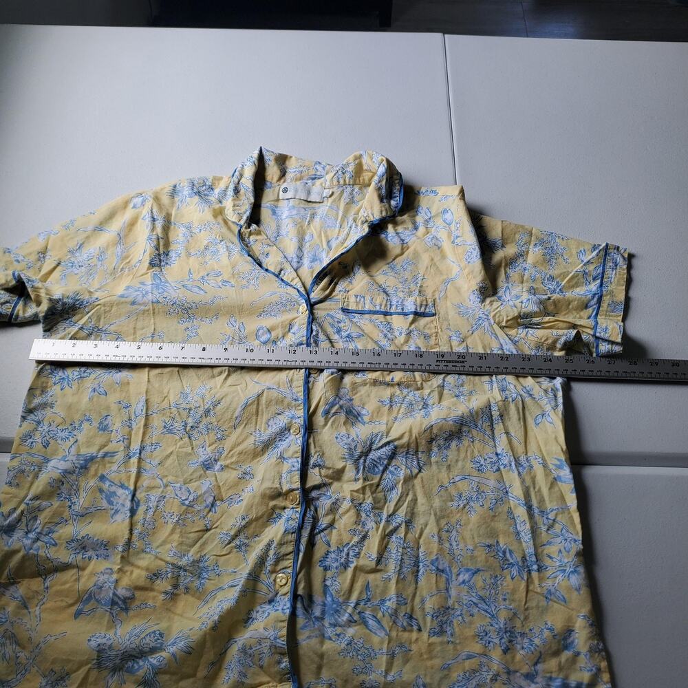 Ella Simone Pajama Set Womens 1X Yellow Bird Floral Capri Pants Button Top - Picture 5 of 13